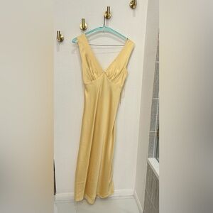 Yellow Plunge Cowl Back Maxi Dress